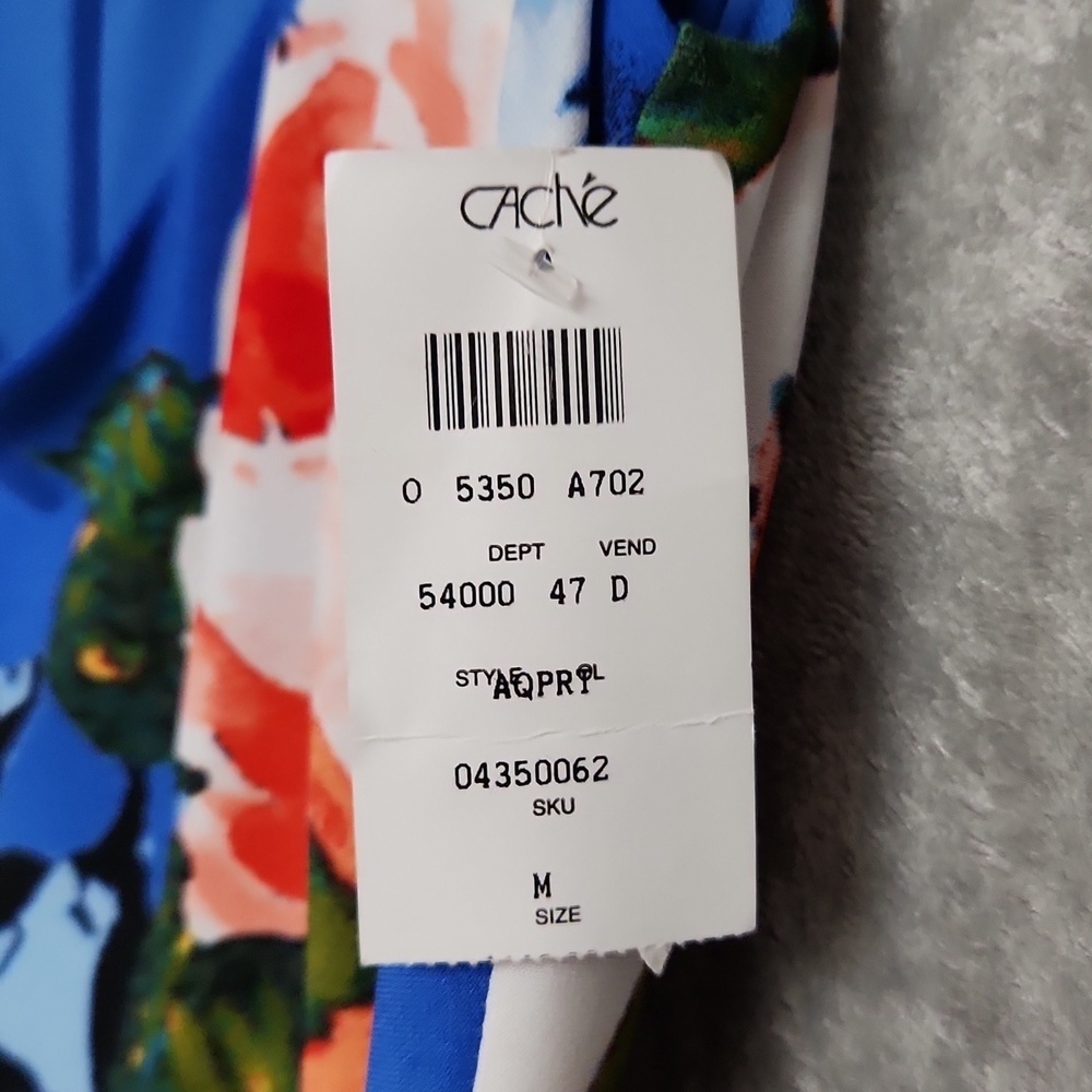 Cache NWT Blue Floral Belted Sheath Midi Dress Keyhole Back Size Medium - Picture 3 of 12